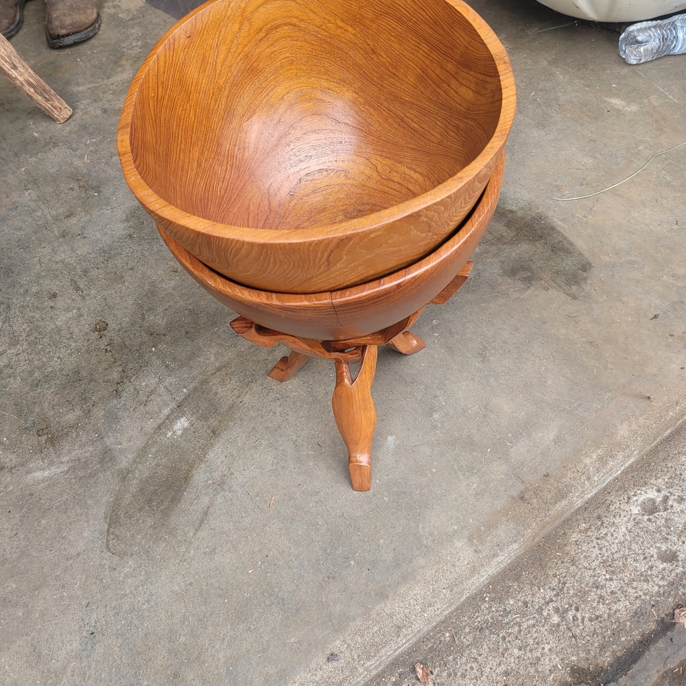 Teak Wood / Wooden Bowl Set with Stand
